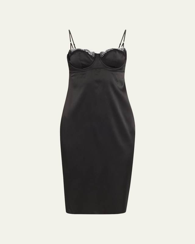 Lace-Trim Sweetheart Silk Cocktail Dress